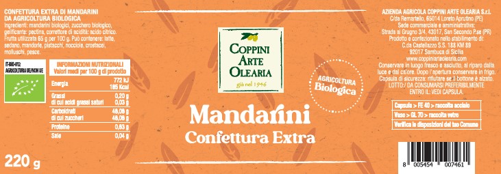 etichetta confettura di mandarini BIO Coppini Arte Olearia