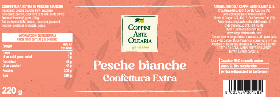 Confettura extra di pesche bianche etichetta