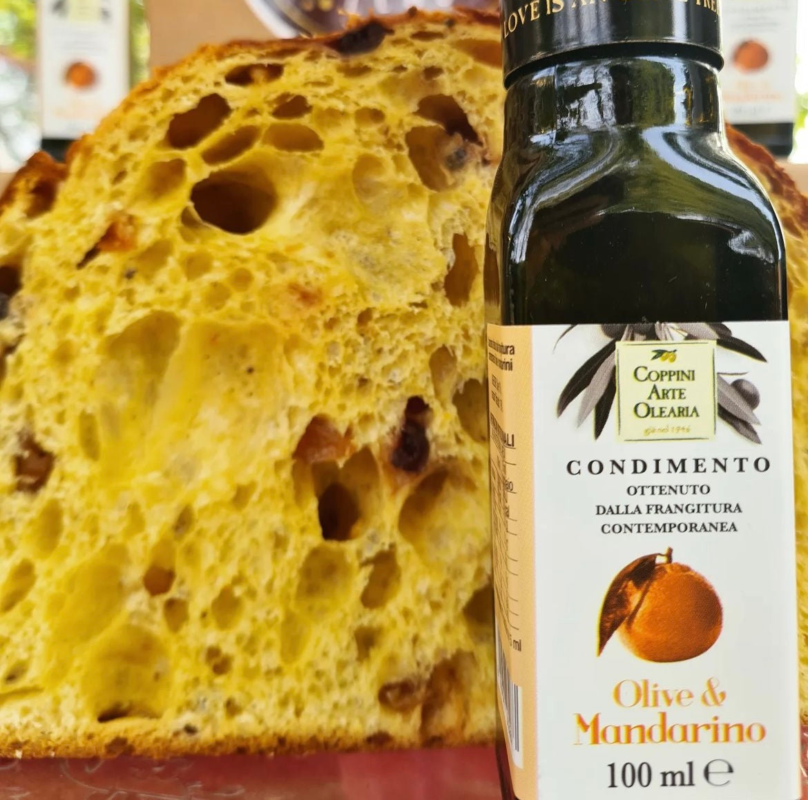 Peach and Black Cherry Panettone with Mandarin Oil 
