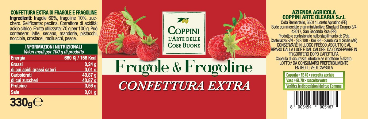 etichetta confettura di fragole Coppini Arte Olearia