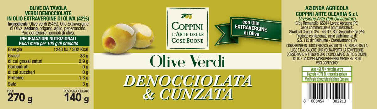 etichetta olive denocciolata e cunzata Coppini Arte Olearia