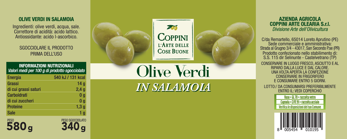 etichetta olive in salamoia Coppini Arte Olearia